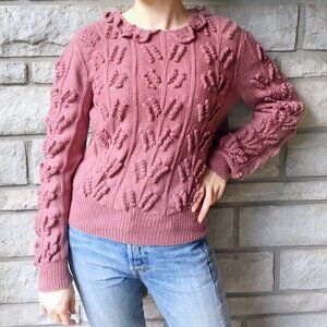 Vintage Dusty Rose Knit Pullover Sweater - Handknit in England